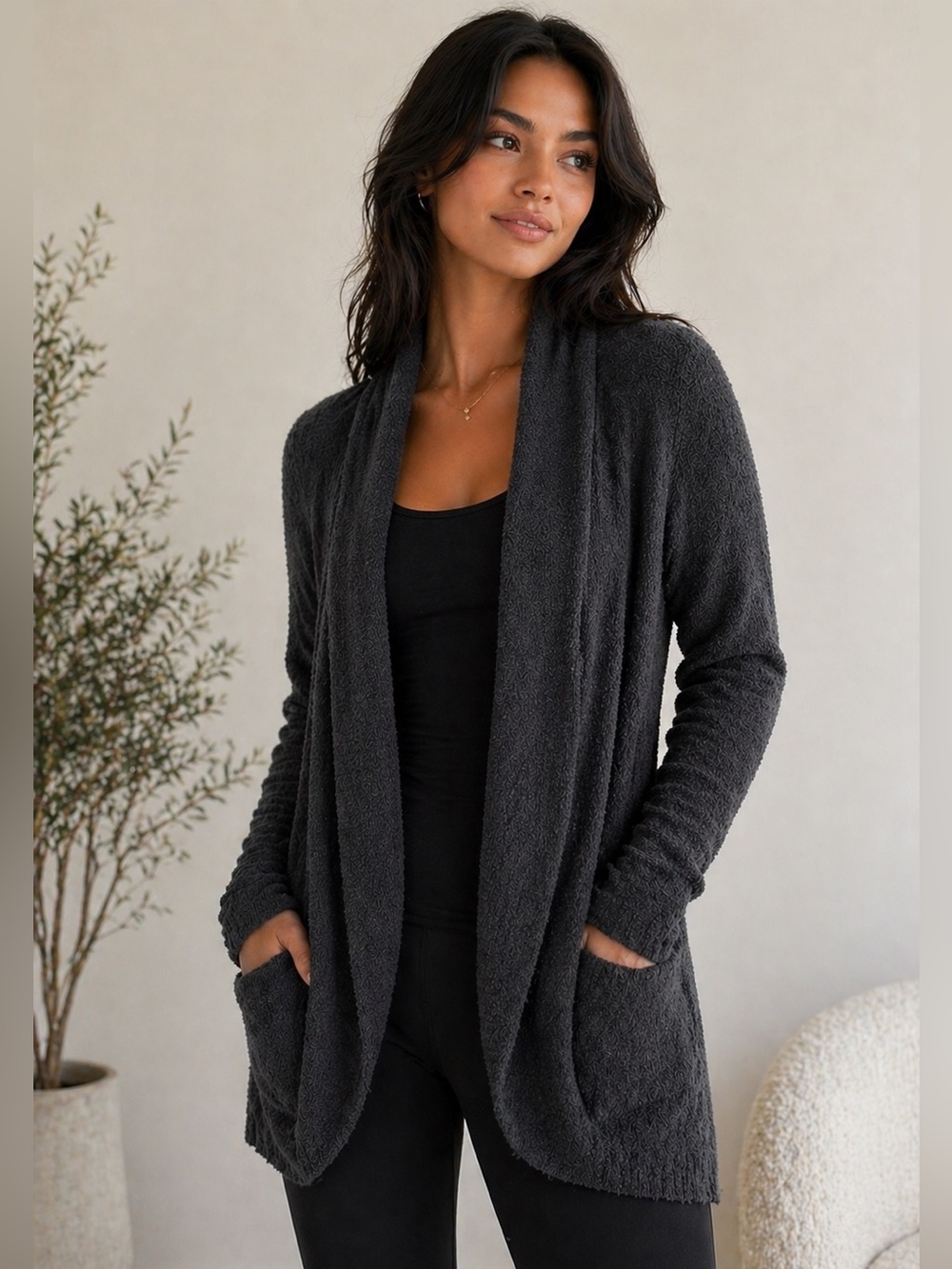 Barefoot Dreams CozyChic Lite Open Cardigan XS Soft Knit Lounge Sweater